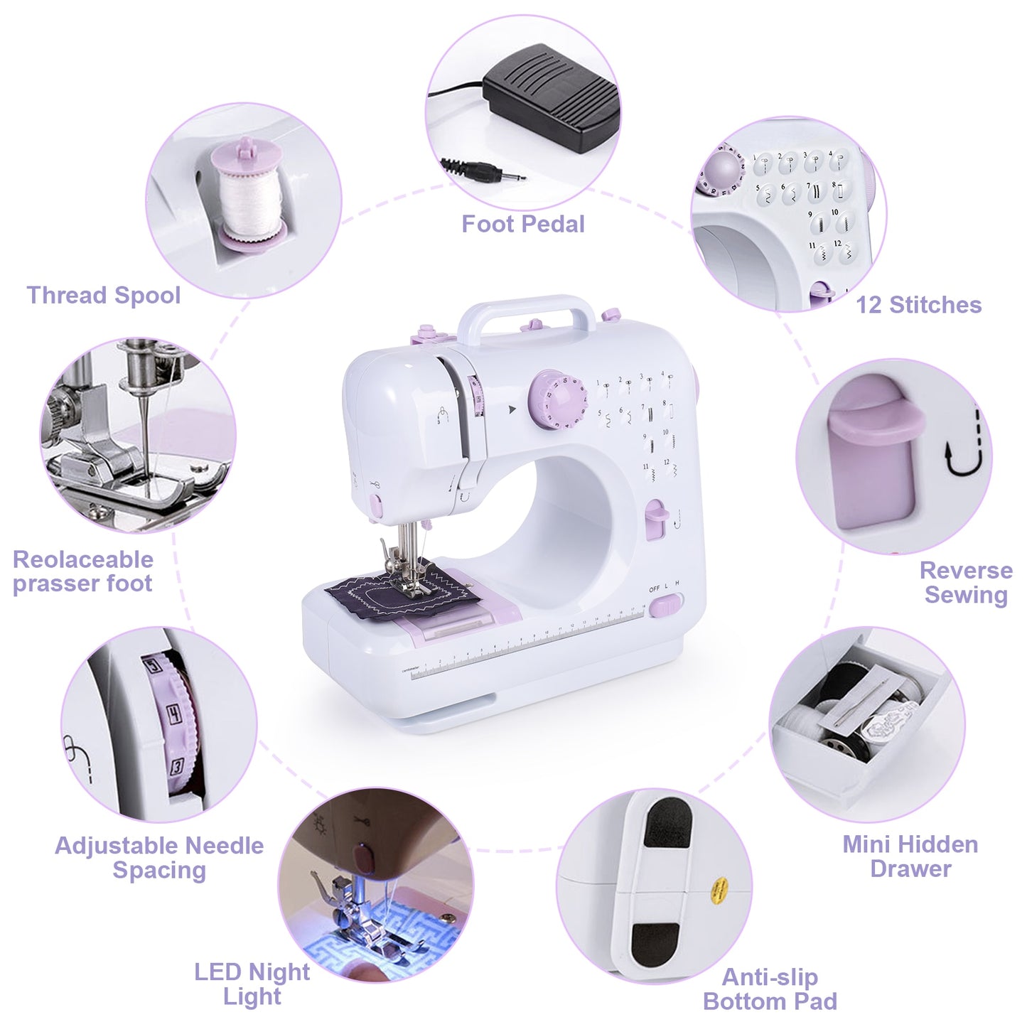 Genuine Sewing Machine 505A Home Mini Sewing Machine Portable Household Knitting Multifunction Electric Presser Foot