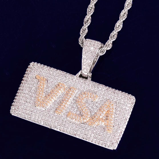 Visa Card Shape Pendant  Cubic Zircon Jewelry