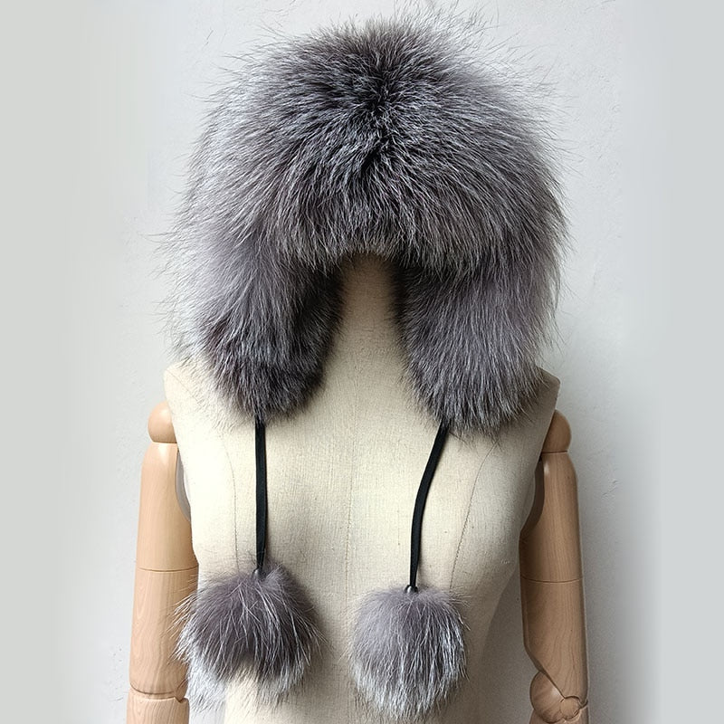 Women Fox Fur Hat With Earflap