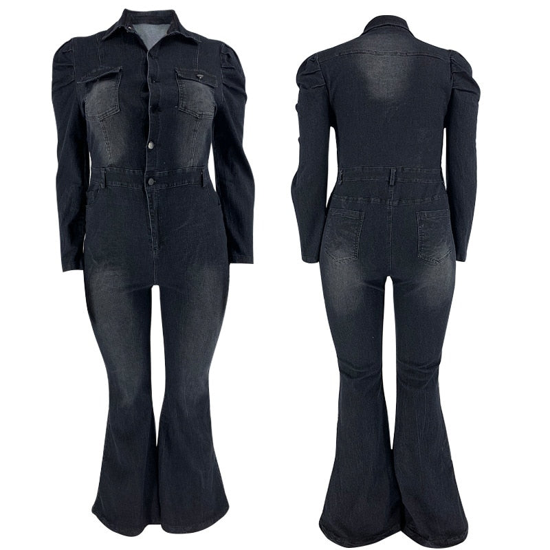 Women Denim Jumpsuit Long Sleeve