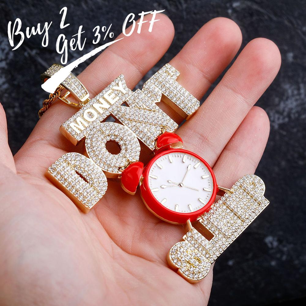 TOPGRILLZ Alarm Clock Pendant Necklace With Letters Jewelry