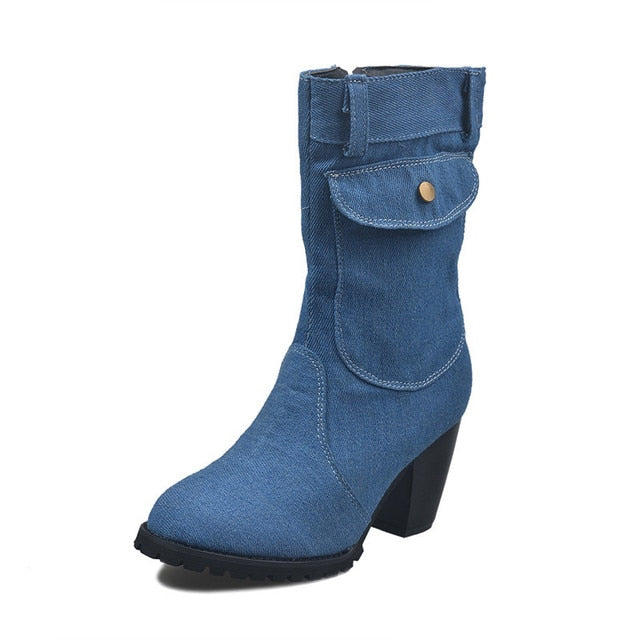 Women Blue Jeans Boots Shoes