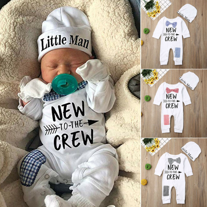 Newborn Baby Boys Cotton Autumn Long Sleeve Romper+Hat