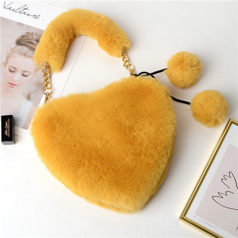 Women  Cute Plush Heart Shaped Shoulder Bag