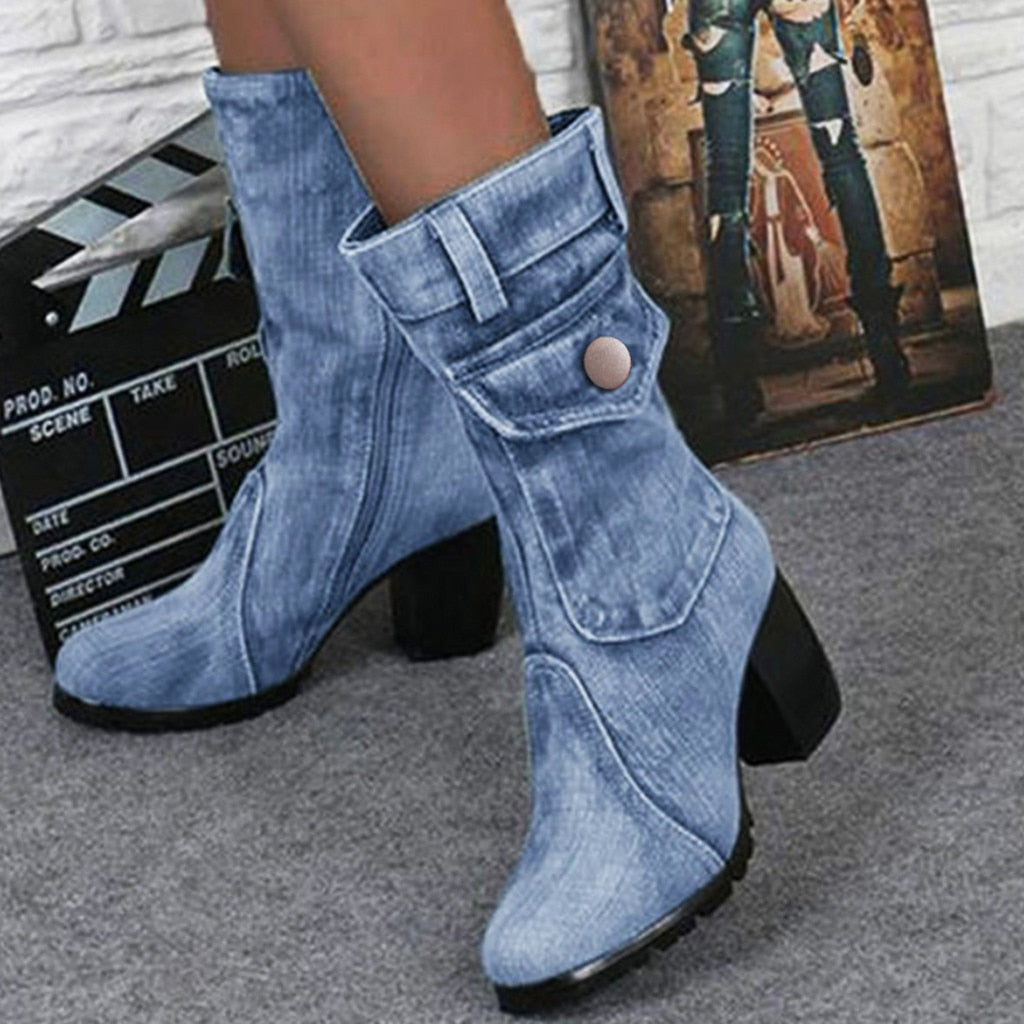 Women Blue Jeans Boots Shoes