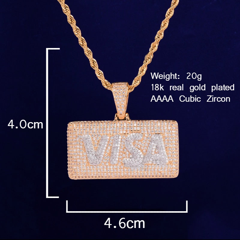 Visa Card Shape Pendant  Cubic Zircon Jewelry