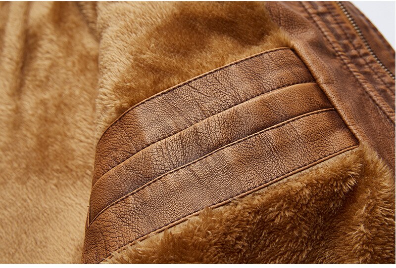 Men Winter Fleece Thicken Leather Jacket