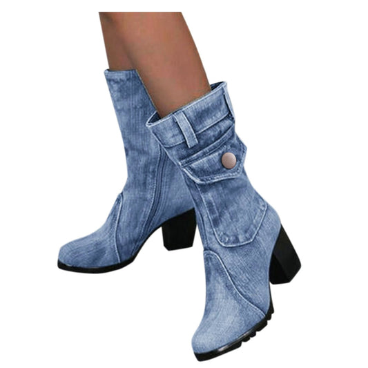 Women Blue Jeans Boots Shoes