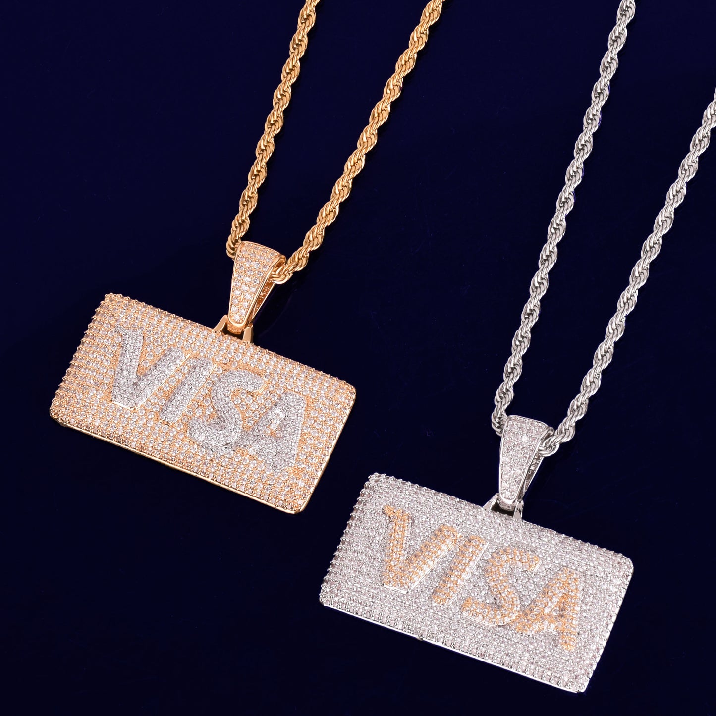 Visa Card Shape Pendant  Cubic Zircon Jewelry