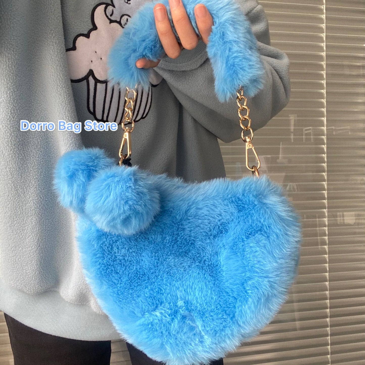 Women  Cute Plush Heart Shaped Shoulder Bag