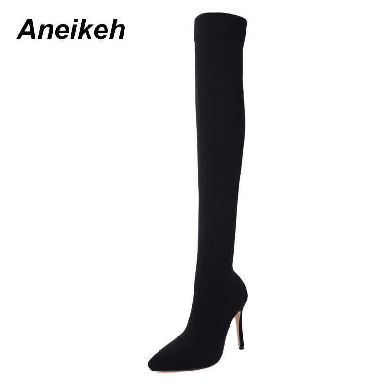 Women  Pointed Toe Over-the-Knee Heel Thigh High  Boots Shoes
