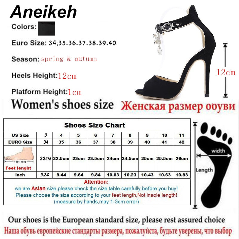 Women Black Crystal Embellished Suede Leather High Heel Shoes