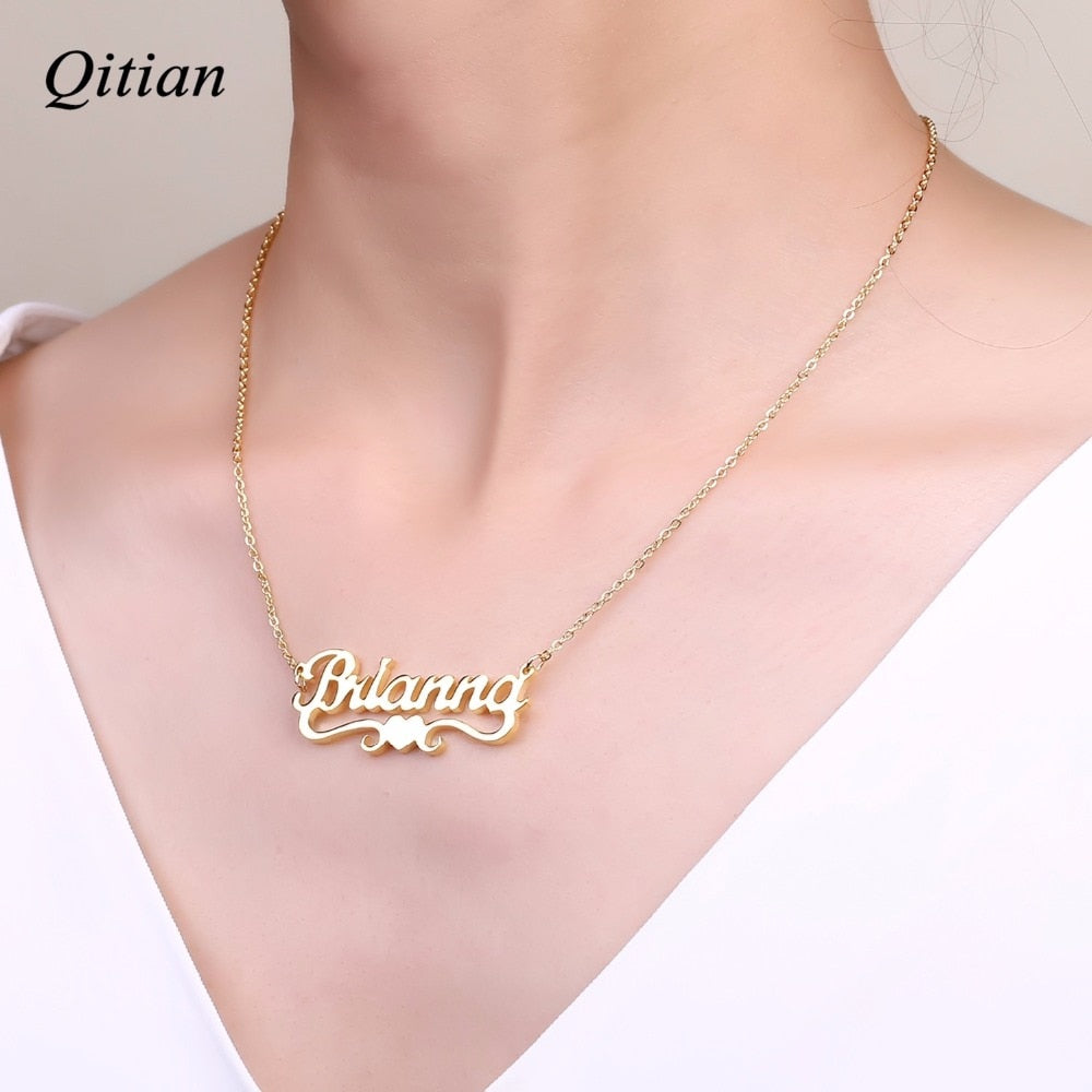 Heart With Personalized Name Necklace &amp; Pendants For Women Custom Stainless Steel Gold Filled Heart Statement  Choker Gift Idea.
