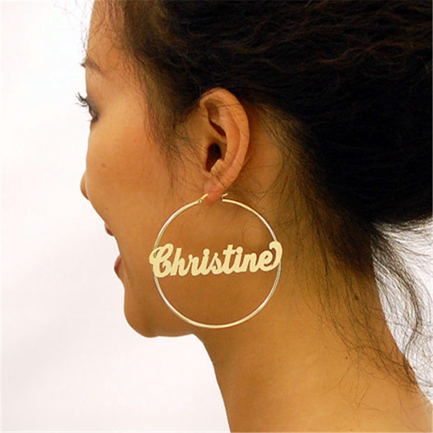 Custom Hoop Name Earrings Fashion Stainless Steel Jewelry