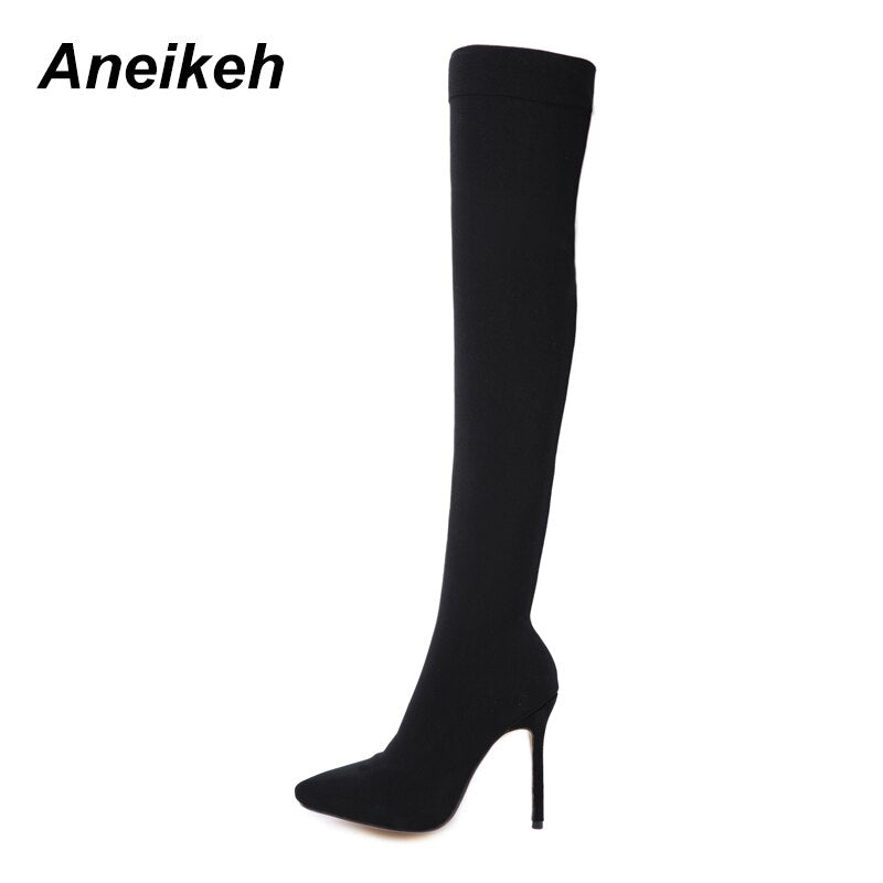 Women  Pointed Toe Over-the-Knee Heel Thigh High  Boots Shoes