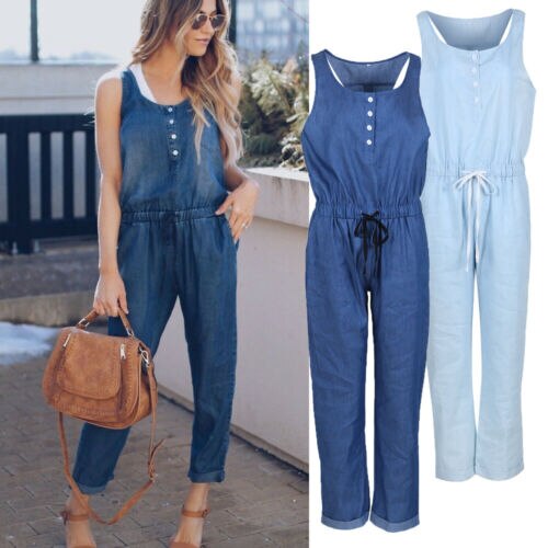 Women  Wash Overall Sleeveless Rompers