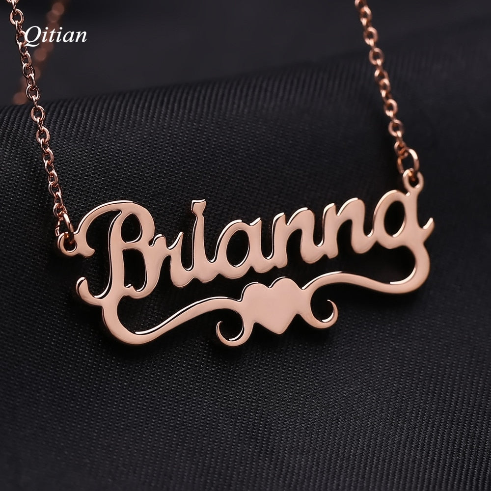 Heart With Personalized Name Necklace &amp; Pendants For Women Custom Stainless Steel Gold Filled Heart Statement  Choker Gift Idea.