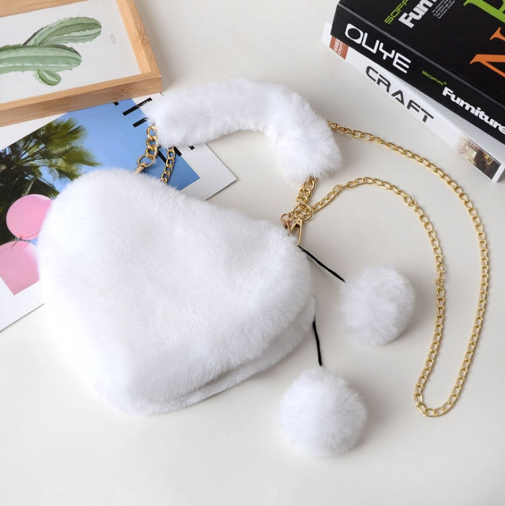 Women  Cute Plush Heart Shaped Shoulder Bag