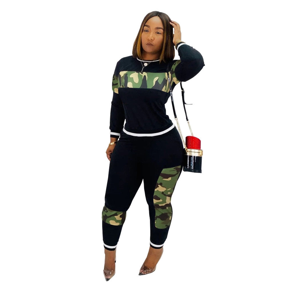 Women Camouflage Two Pieces Set