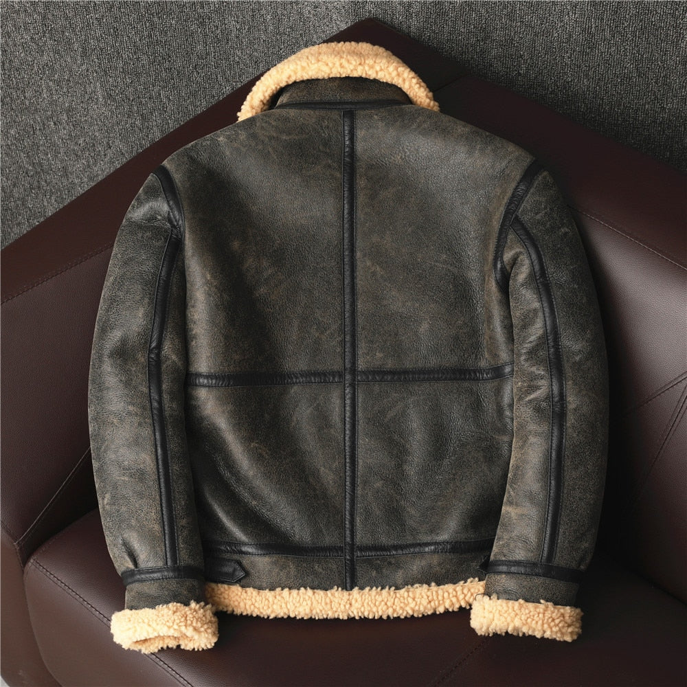 Men Wool Insole  Leather Fur Jacket