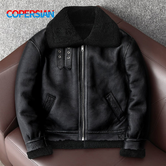 Men Wool Insole  Leather Fur Jacket