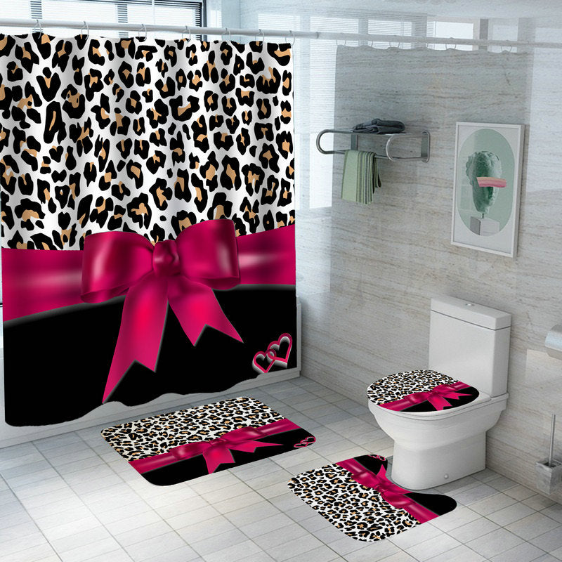 Leopard Print Waterproof Shower Curtain Set