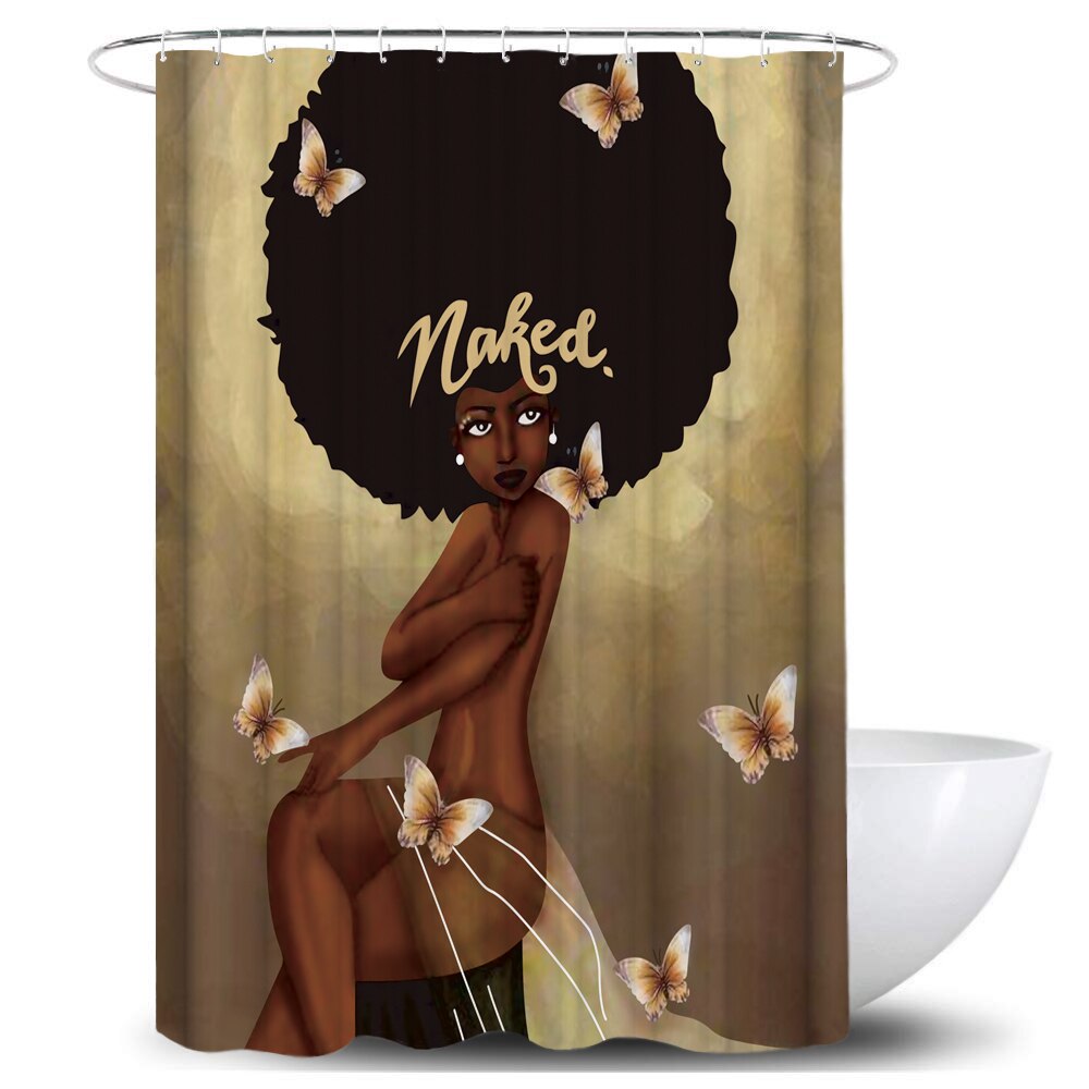 Afro African American Bathroom Shower Curtain Set