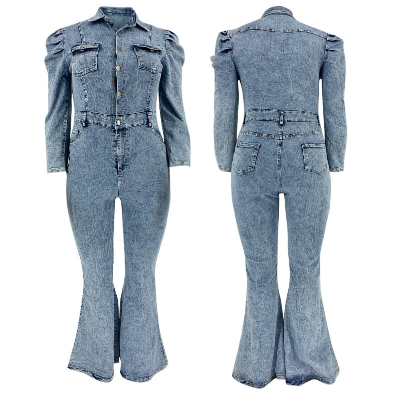 Women Denim Jumpsuit Long Sleeve