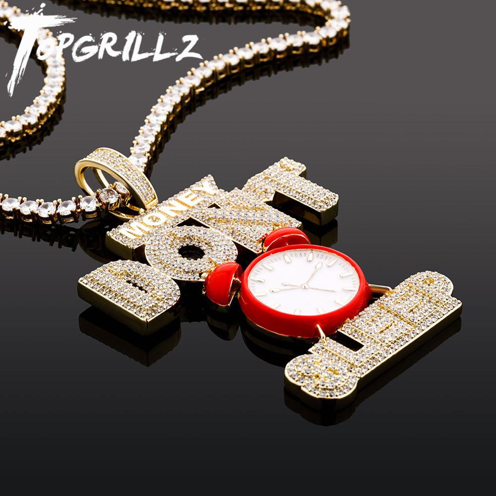 TOPGRILLZ Alarm Clock Pendant Necklace With Letters Jewelry