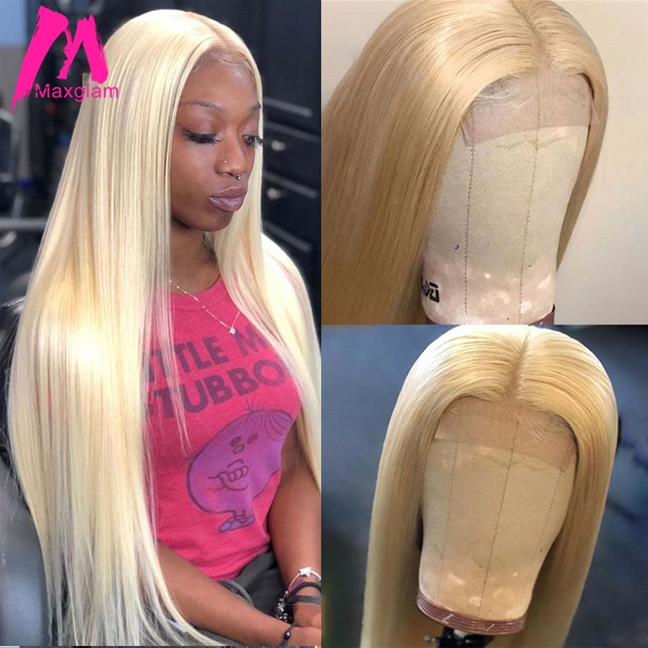 Women 613 Blonde 4x4 Lace Closure Wig Straight Human Hair Wigs