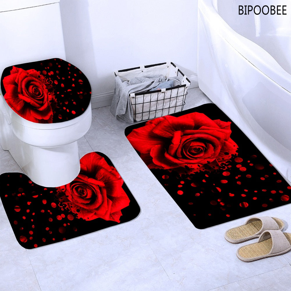 Red Rose Flowers  Shower Curtain Set