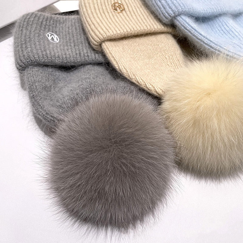Women  Fox Fur Pom Poms  Hats