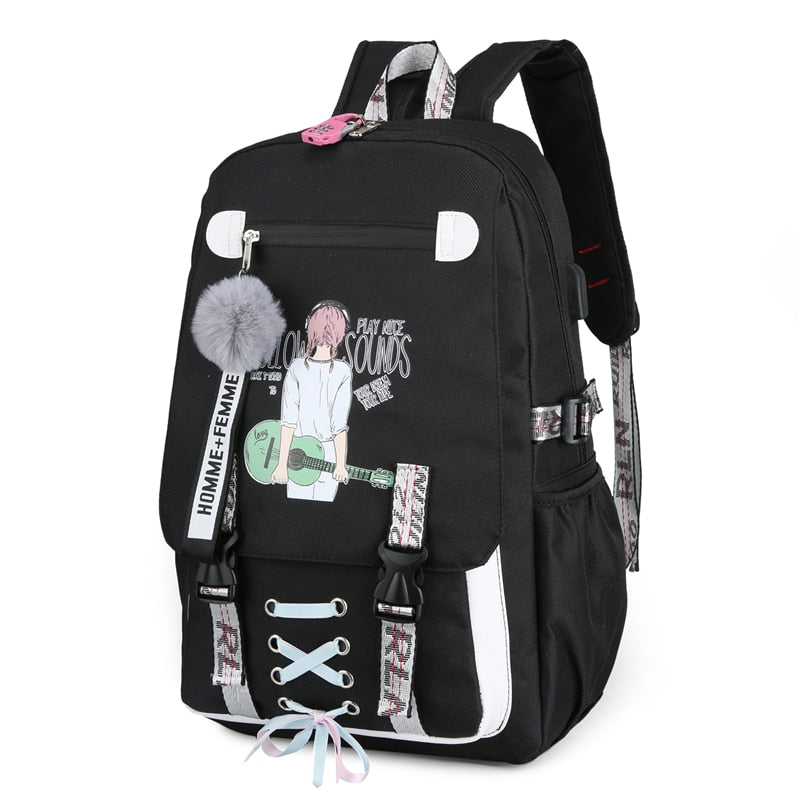 Canvas Usb School Bags for Girls Teenagers Backpack