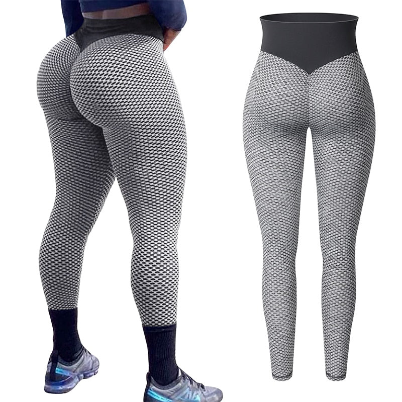 High Waist Grid  Women Seamless Fitness Pants