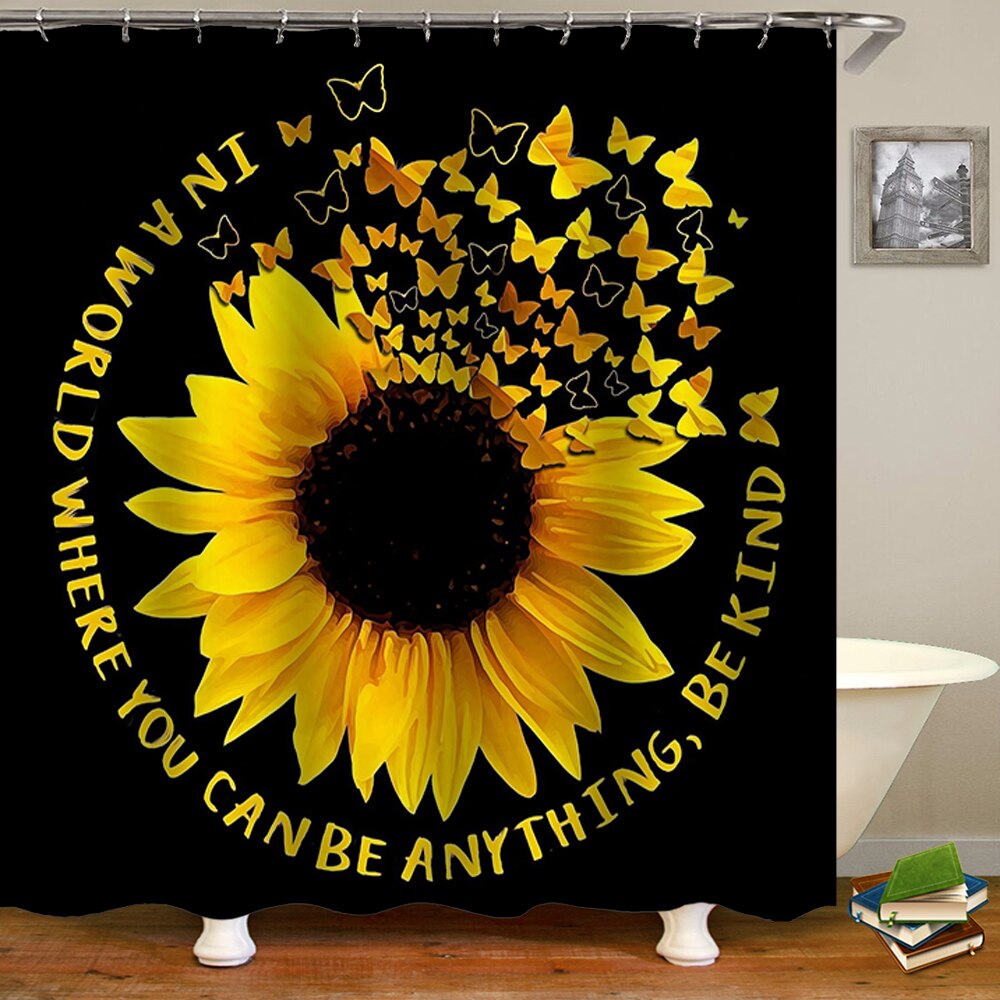 Sunflower Black Beautiful Flowers 3d Print Shower Curtain Sets