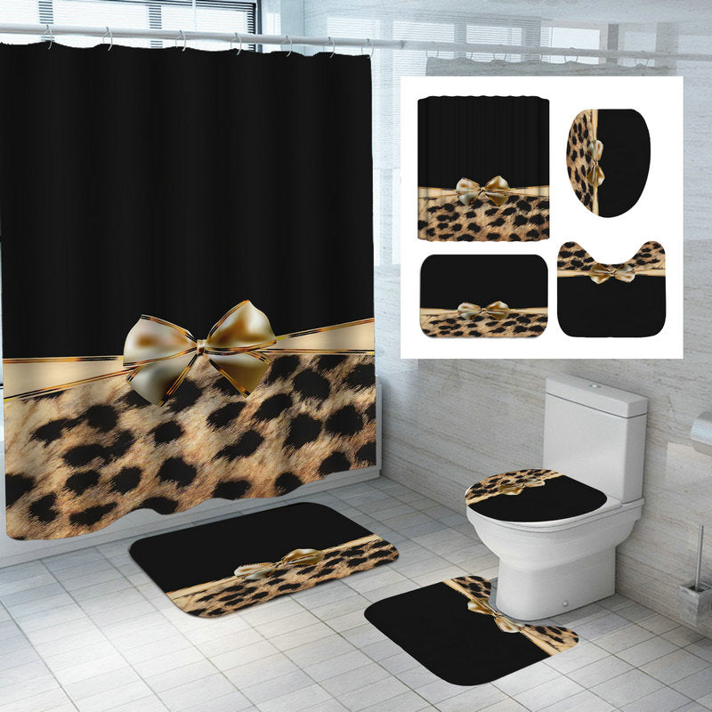 Leopard Print Waterproof Shower Curtain Set