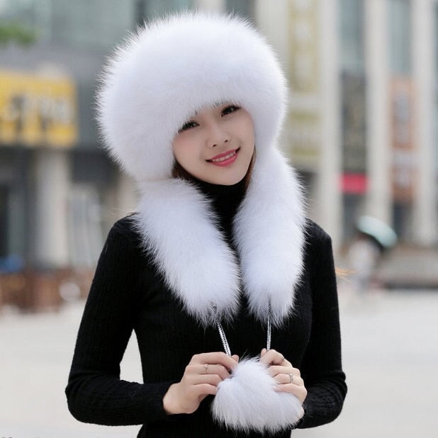 Women Fox Fur Hat Scarf