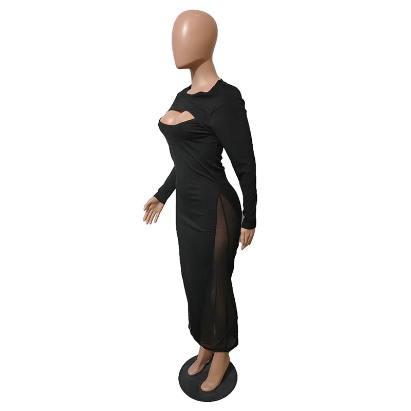Women Plus Size  Bodycon Long Sleeve Black Dress