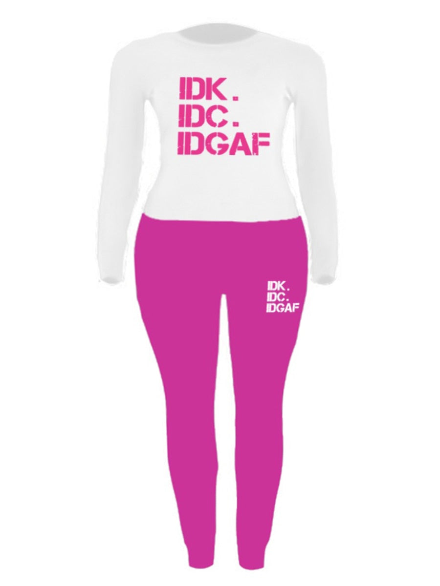 Women IDK Plus Size Letter Print Pants Set