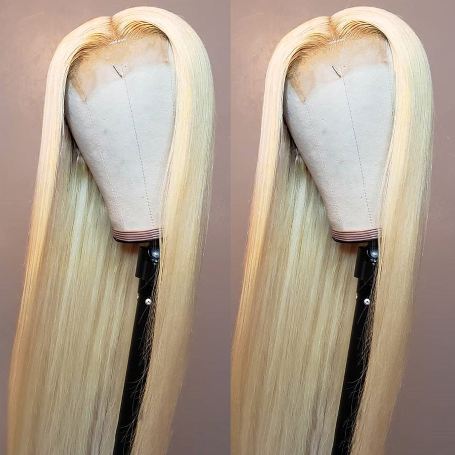 Women 613 Blonde 4x4 Lace Closure Wig Straight Human Hair Wigs