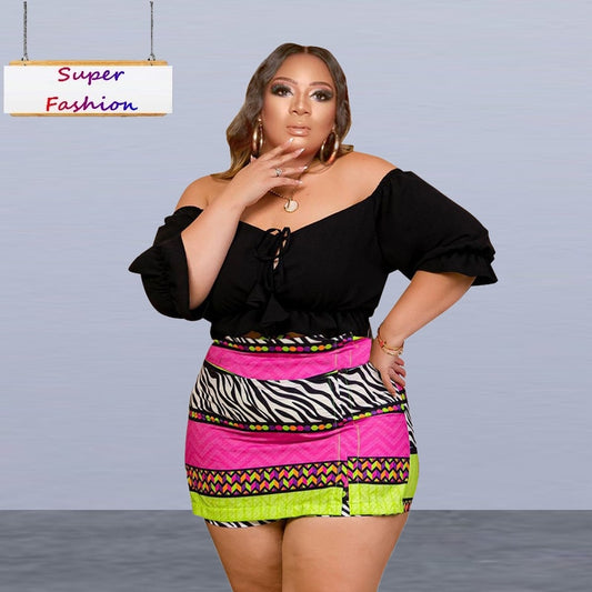 Women Plus Size  Sexy Casual  Size Two Piece Set