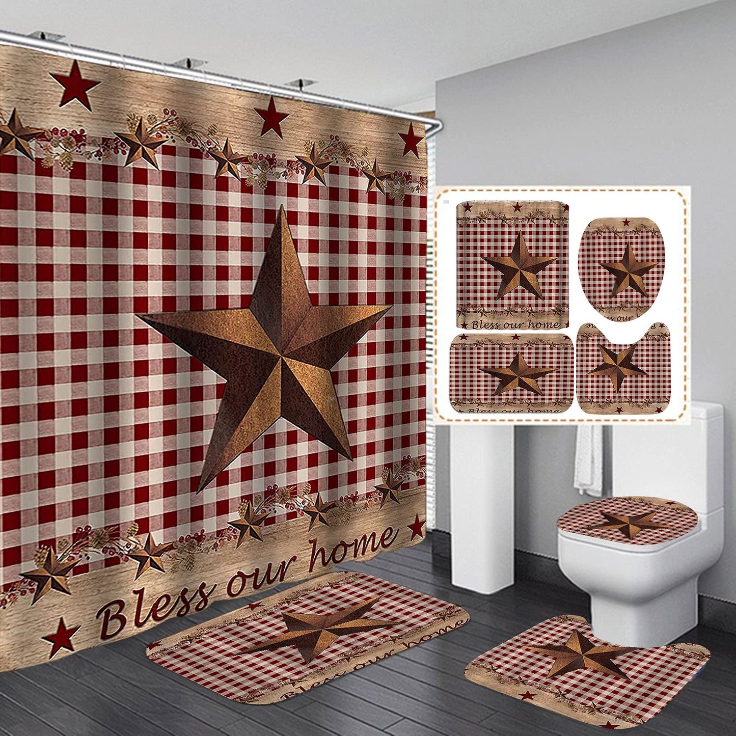 Vintage Brown Western Texas Star Shower Curtain Set