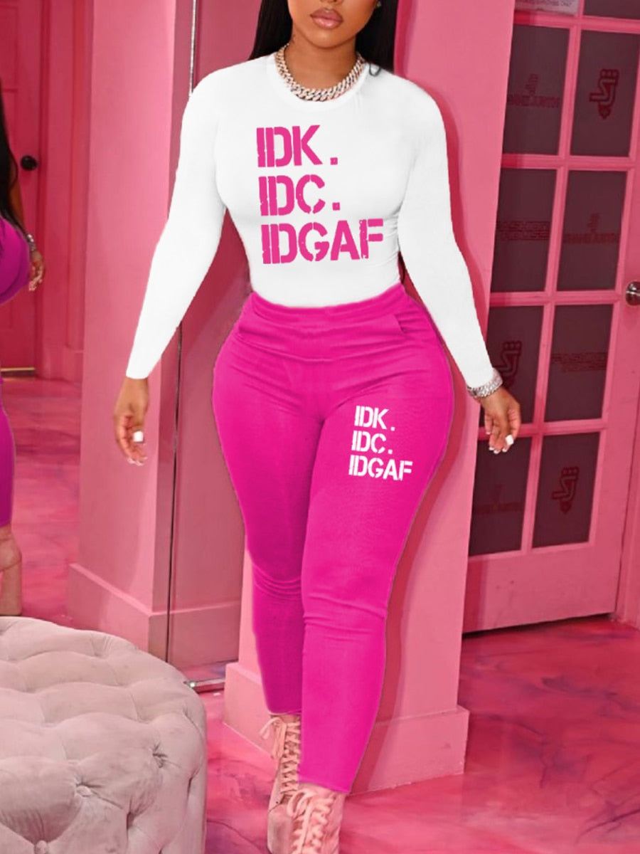 Women IDK Plus Size Letter Print Pants Set