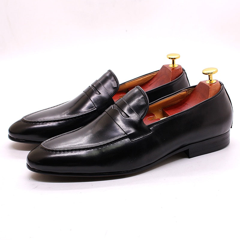FELIX CHU Mens Penny Loafers Leather Shoes