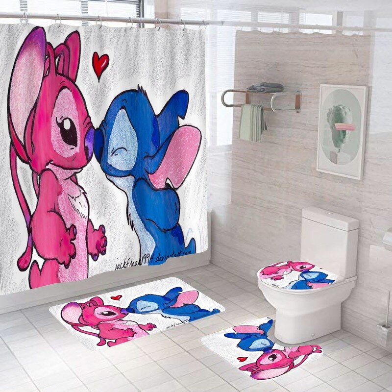 Disney Lilo &amp; Stitch Cartoon Shower Curtain Set