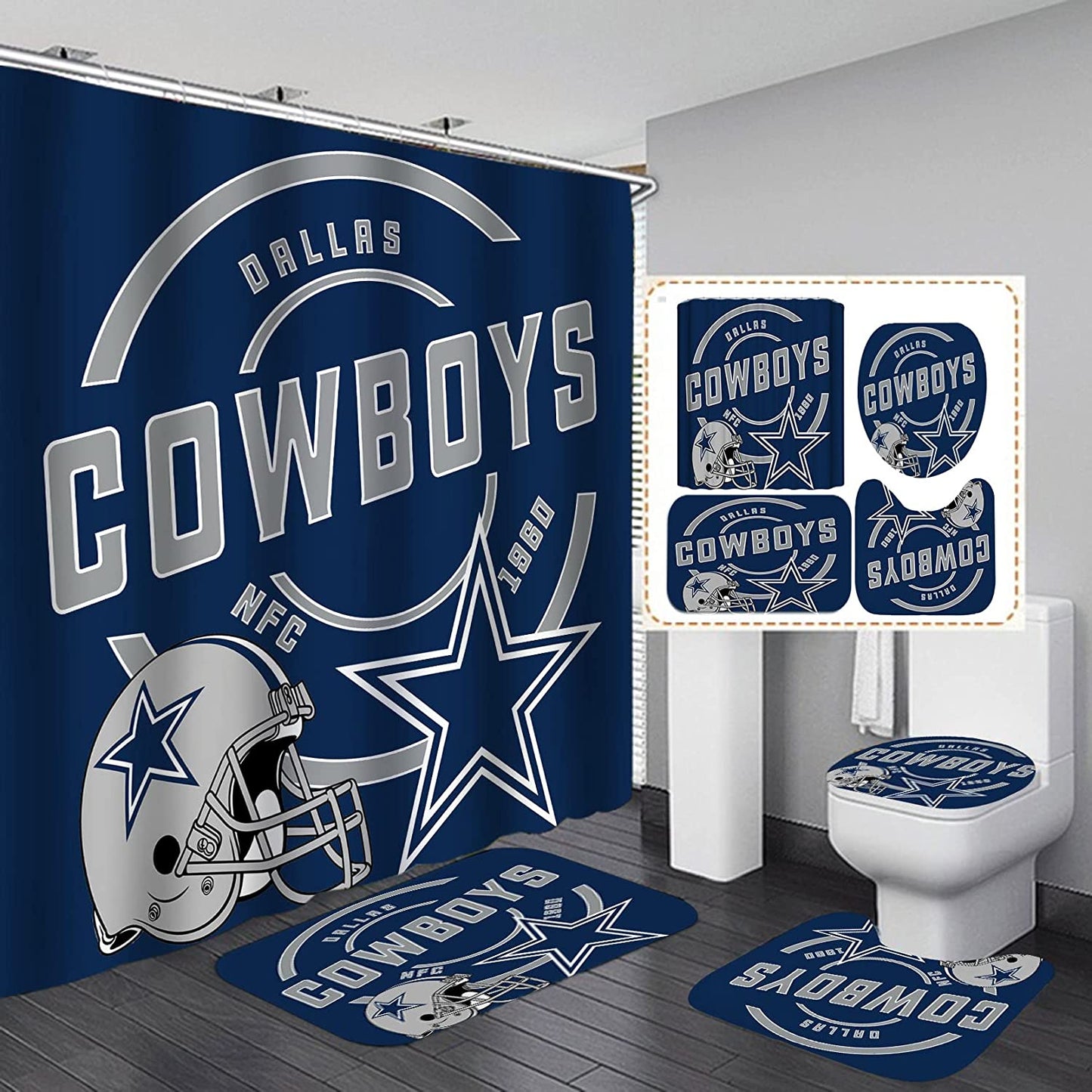 4PCS Cowboy Shower Curtain Set Bathroom Decor Mats