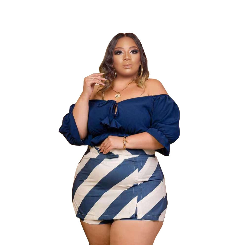 Women Plus Size Two Piece Sets Top and Mini Skirt