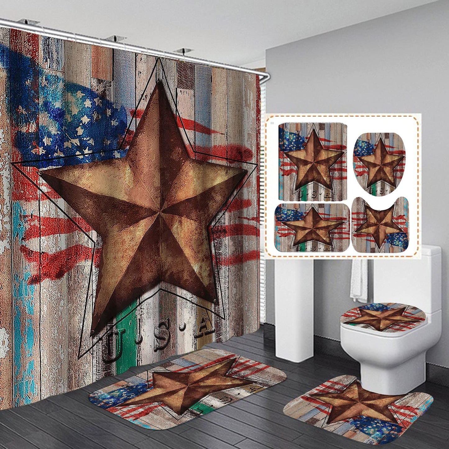Vintage Brown Western Texas Star Shower Curtain Set