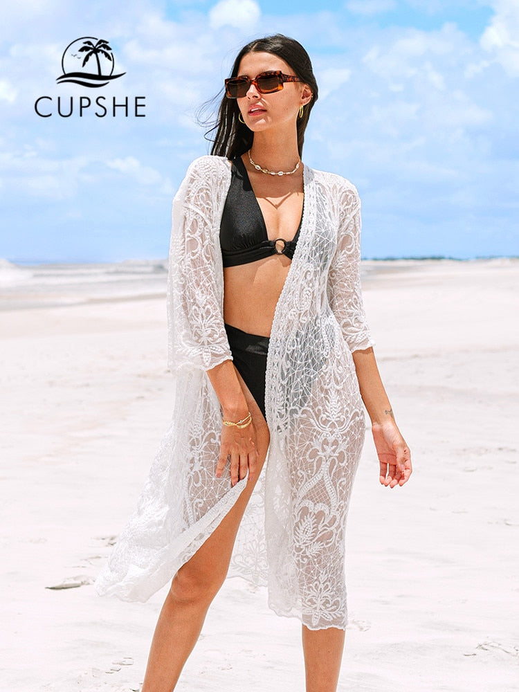 Bohemian White Crochet Bikini Cover Up Swimwear