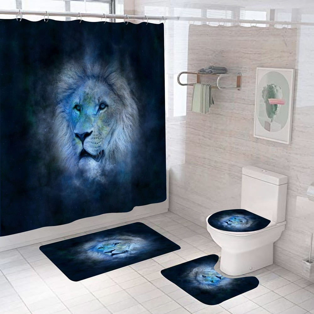 Majestic Lion King Motivational Quote Bathroom Curtain Set